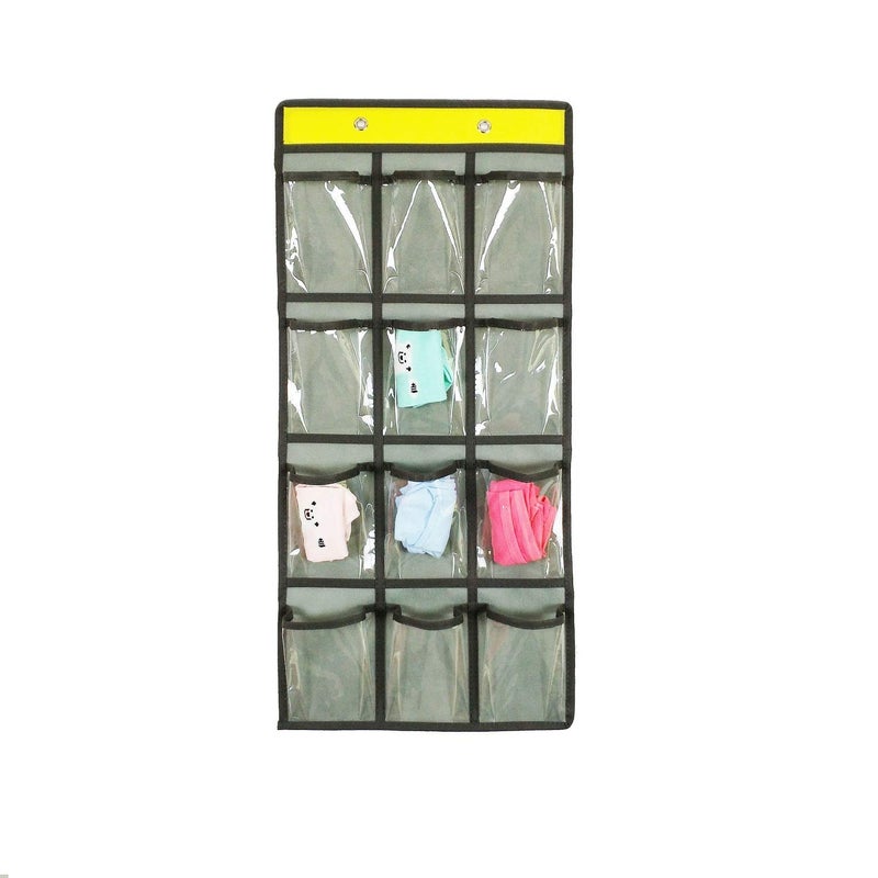 ANIZER Classroom Pocket Chart For Cell Phones Calculators Over The Door Hanging Closet Underwear Sock Jewelry Organizer Holder 12 Clear Pockets (GREY) - Image 5